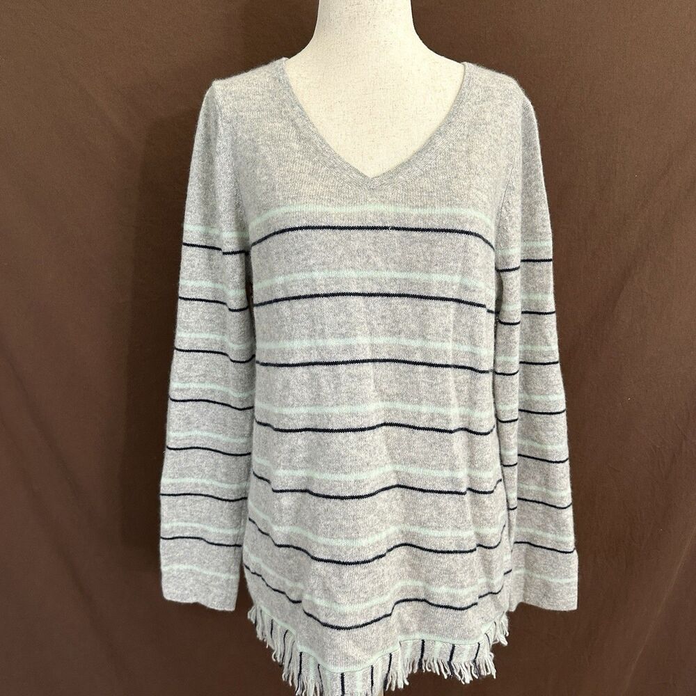 Charter Club Luxury Women's Medium 100% Cashmere Long Sleeve Fringe Hem Sweater